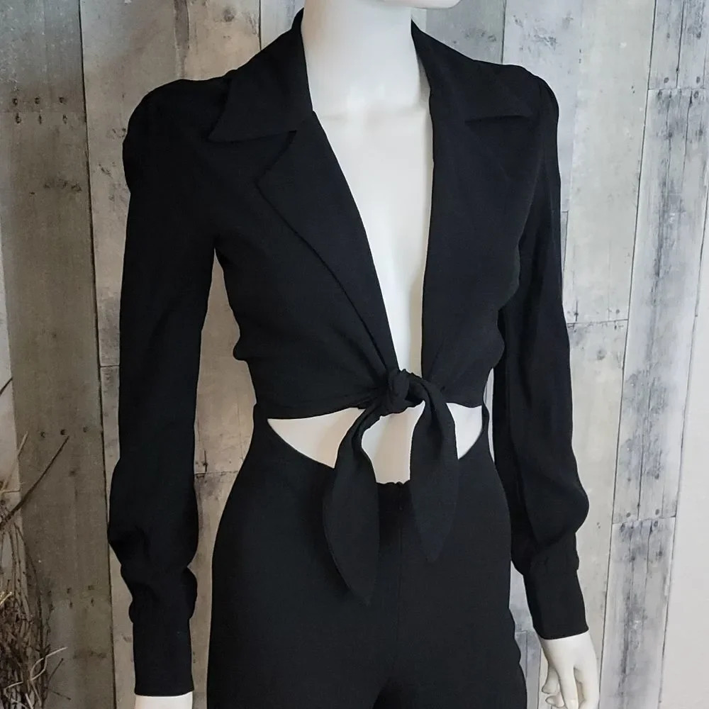 NWOT Reformation Jett Black Collared Jumpsuit - Picture 7 of 15